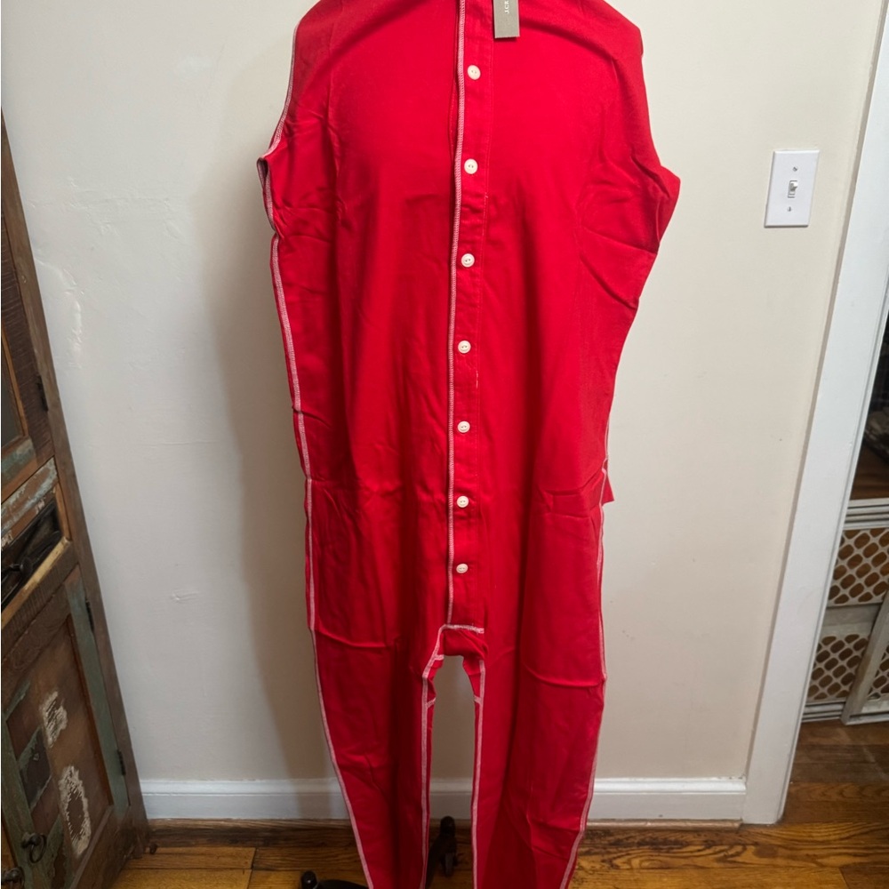 J. Crew Bright Red Button-Up Jumpsuit